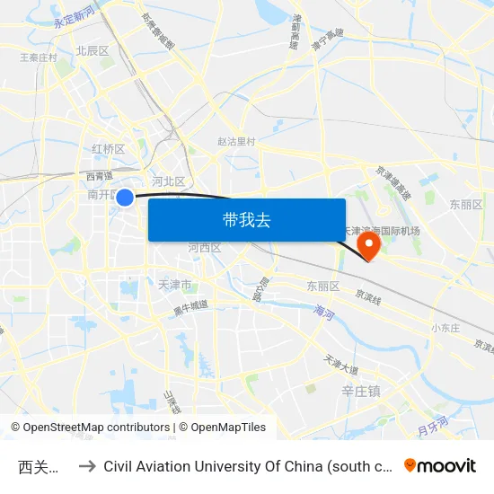 西关大街 to Civil Aviation University Of China (south campus) map