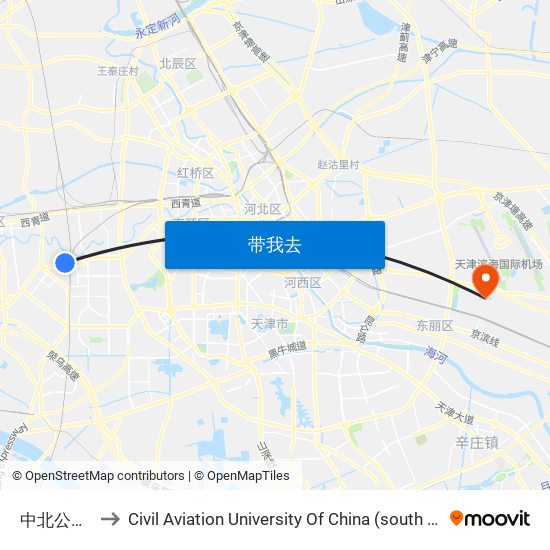 中北公交站 to Civil Aviation University Of China (south campus) map