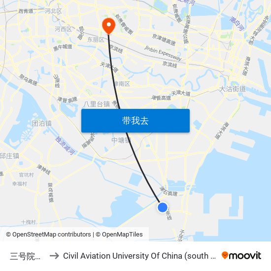 三号院总站 to Civil Aviation University Of China (south campus) map