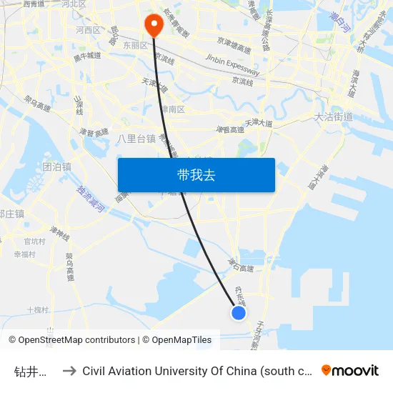 钻井公司 to Civil Aviation University Of China (south campus) map