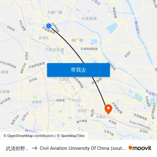 武清郊野公园 to Civil Aviation University Of China (south campus) map