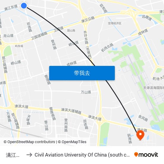 满江东路 to Civil Aviation University Of China (south campus) map