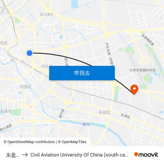 东盈里 to Civil Aviation University Of China (south campus) map