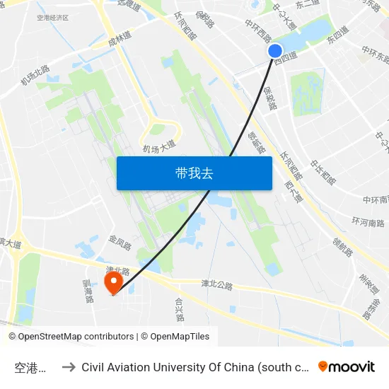 空港西湖 to Civil Aviation University Of China (south campus) map