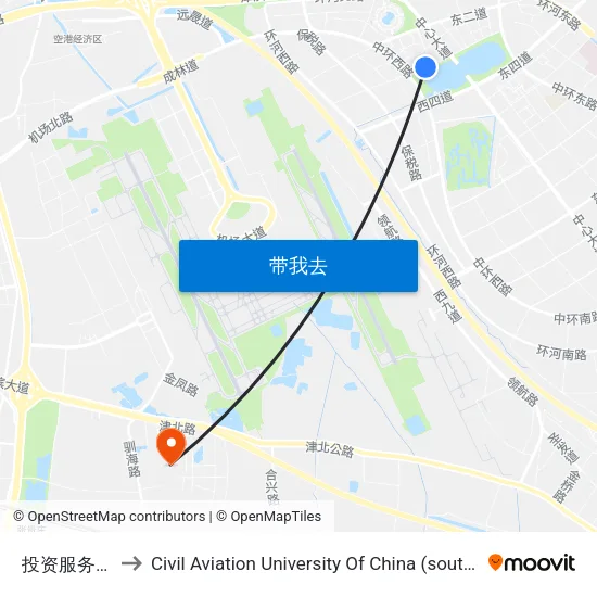 投资服务中心 to Civil Aviation University Of China (south campus) map