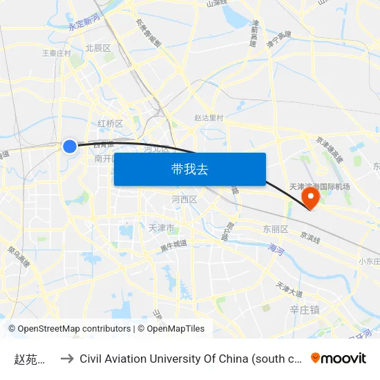 赵苑小区 to Civil Aviation University Of China (south campus) map