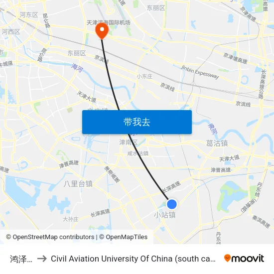 鸿泽园 to Civil Aviation University Of China (south campus) map