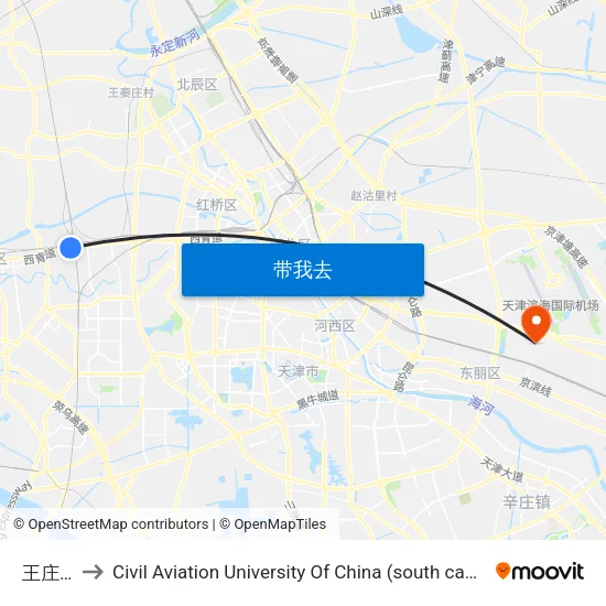 王庄子 to Civil Aviation University Of China (south campus) map