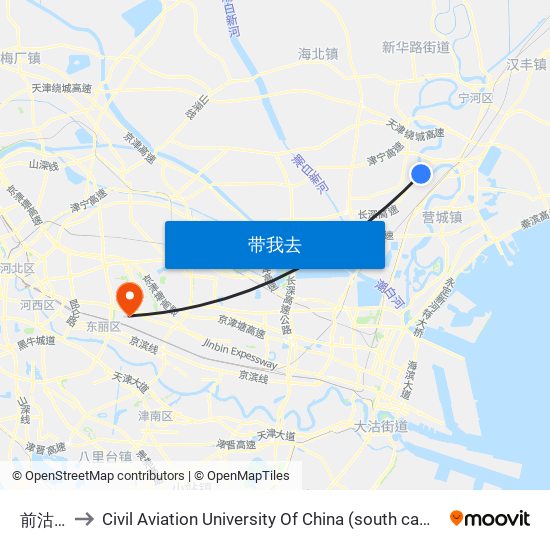 前沽村 to Civil Aviation University Of China (south campus) map