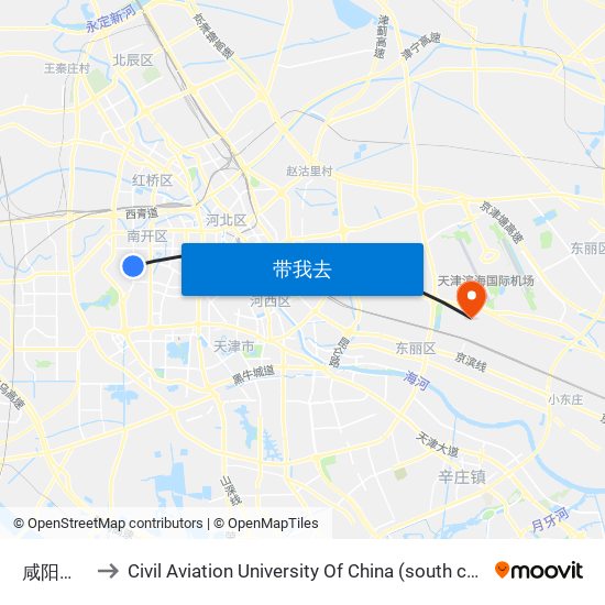 咸阳南路 to Civil Aviation University Of China (south campus) map