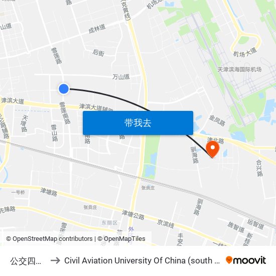 公交四公司 to Civil Aviation University Of China (south campus) map