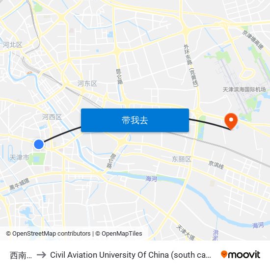 西南楼 to Civil Aviation University Of China (south campus) map