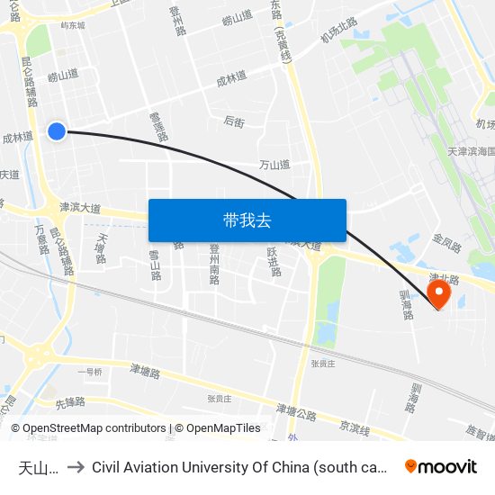 天山路 to Civil Aviation University Of China (south campus) map