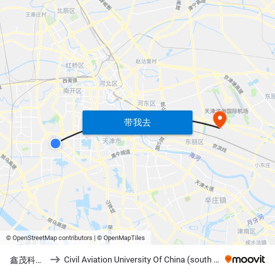 鑫茂科技园 to Civil Aviation University Of China (south campus) map