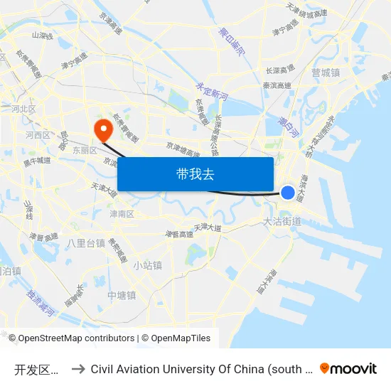 开发区海关 to Civil Aviation University Of China (south campus) map