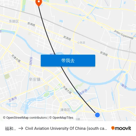 福和园 to Civil Aviation University Of China (south campus) map