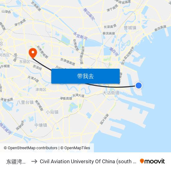 东疆湾景区 to Civil Aviation University Of China (south campus) map