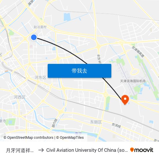 月牙河道祥和家园 to Civil Aviation University Of China (south campus) map