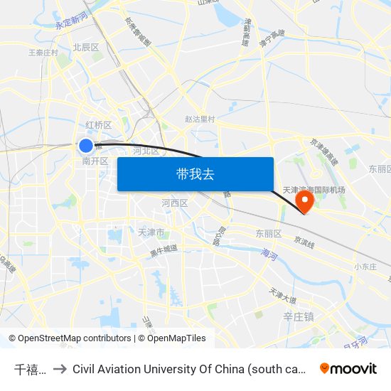 千禧园 to Civil Aviation University Of China (south campus) map