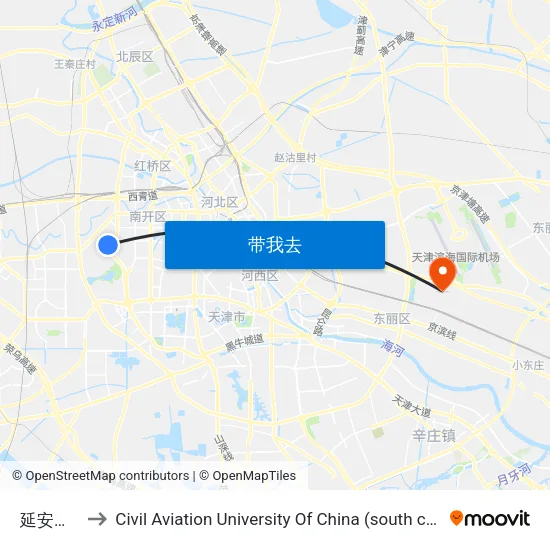延安西路 to Civil Aviation University Of China (south campus) map