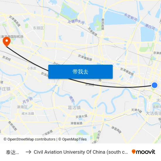 泰达一中 to Civil Aviation University Of China (south campus) map
