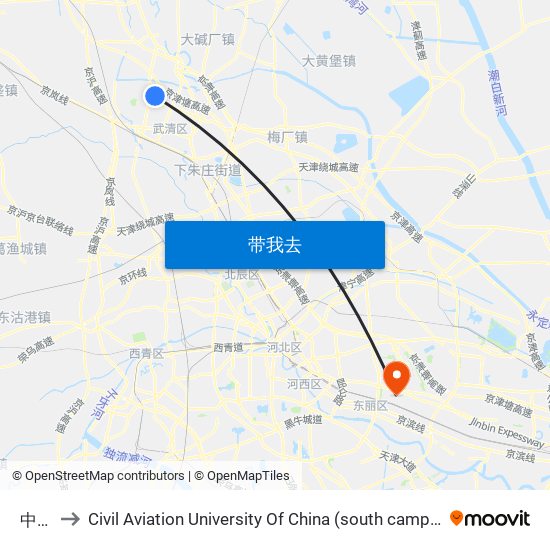 中粮 to Civil Aviation University Of China (south campus) map