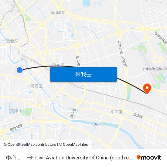 中心公园 to Civil Aviation University Of China (south campus) map