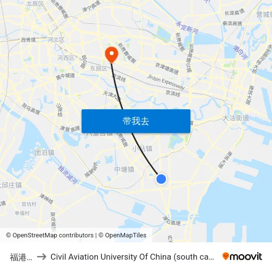 福港园 to Civil Aviation University Of China (south campus) map