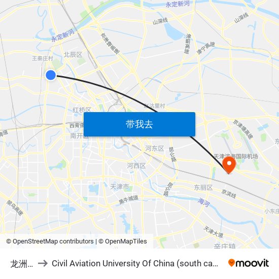 龙洲道 to Civil Aviation University Of China (south campus) map