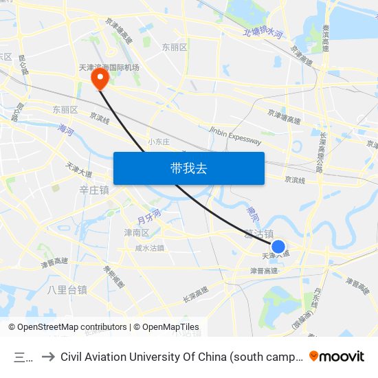 三合 to Civil Aviation University Of China (south campus) map