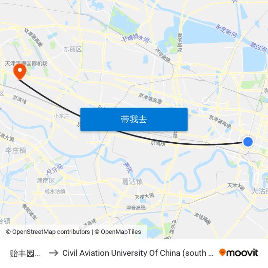 贻丰园东门 to Civil Aviation University Of China (south campus) map