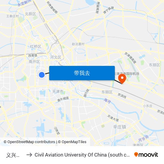 义兴南里 to Civil Aviation University Of China (south campus) map