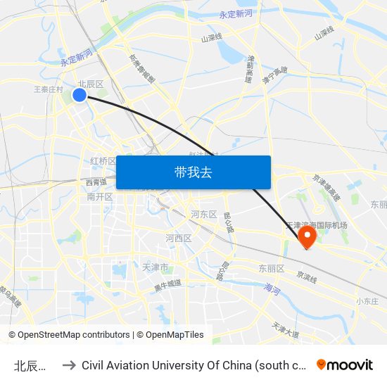北辰大厦 to Civil Aviation University Of China (south campus) map