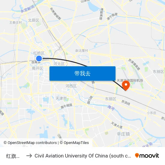 红旗地道 to Civil Aviation University Of China (south campus) map