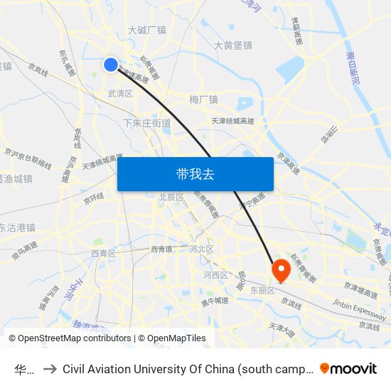 华堂 to Civil Aviation University Of China (south campus) map