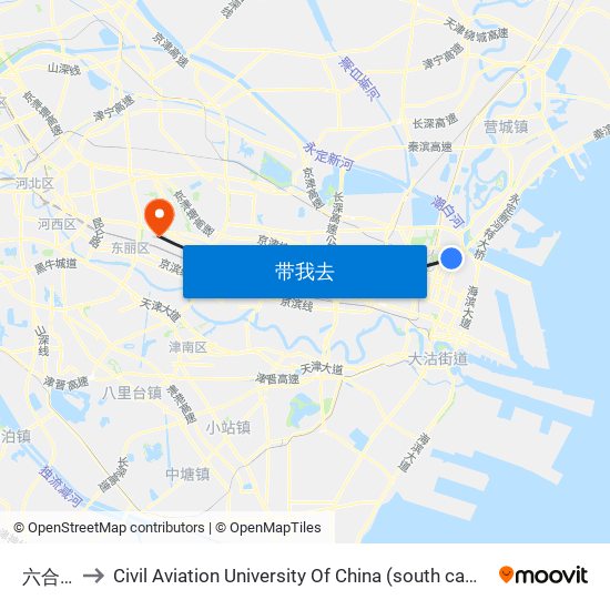 六合镁 to Civil Aviation University Of China (south campus) map