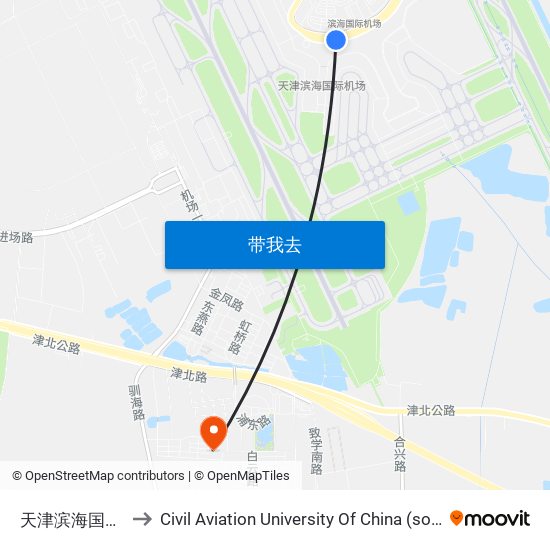 天津滨海国际机场 to Civil Aviation University Of China (south campus) map
