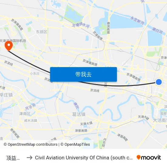 顶益食品 to Civil Aviation University Of China (south campus) map