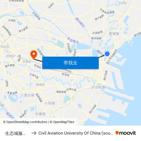 生态城服务中心 to Civil Aviation University Of China (south campus) map