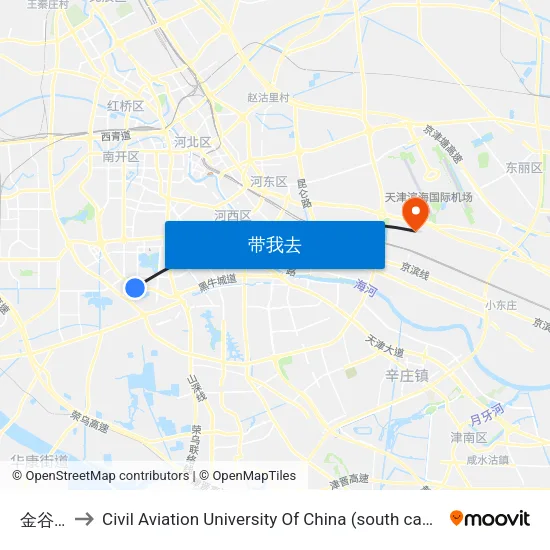 金谷园 to Civil Aviation University Of China (south campus) map