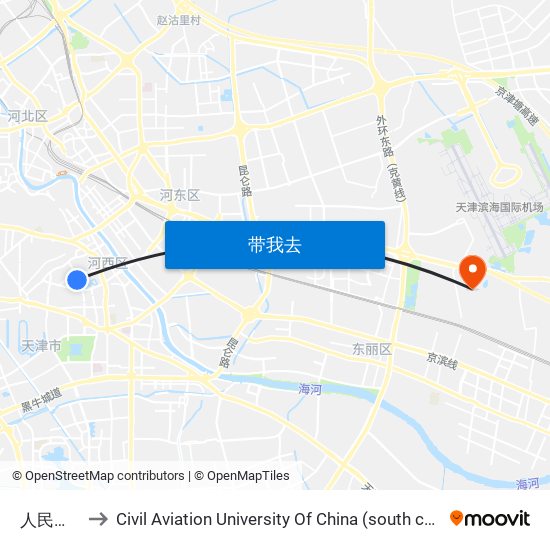 人民公园 to Civil Aviation University Of China (south campus) map