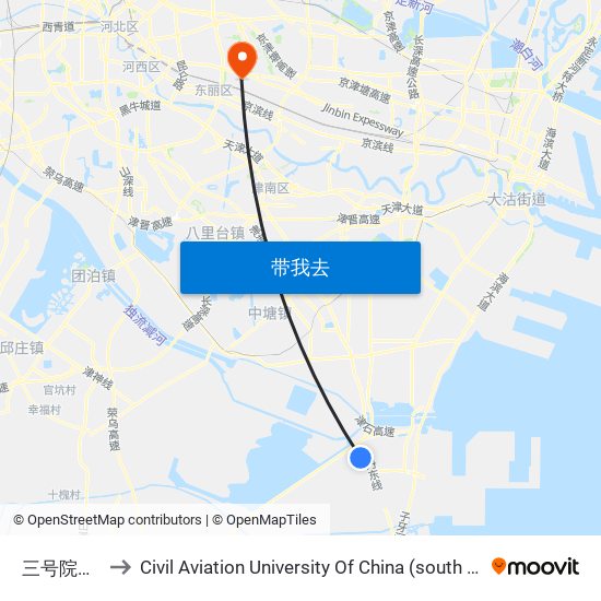 三号院高层 to Civil Aviation University Of China (south campus) map
