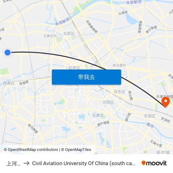 上河头 to Civil Aviation University Of China (south campus) map