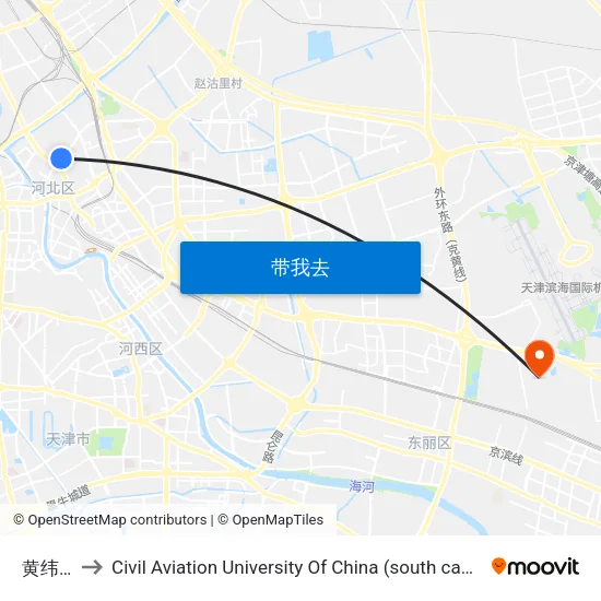 黄纬路 to Civil Aviation University Of China (south campus) map