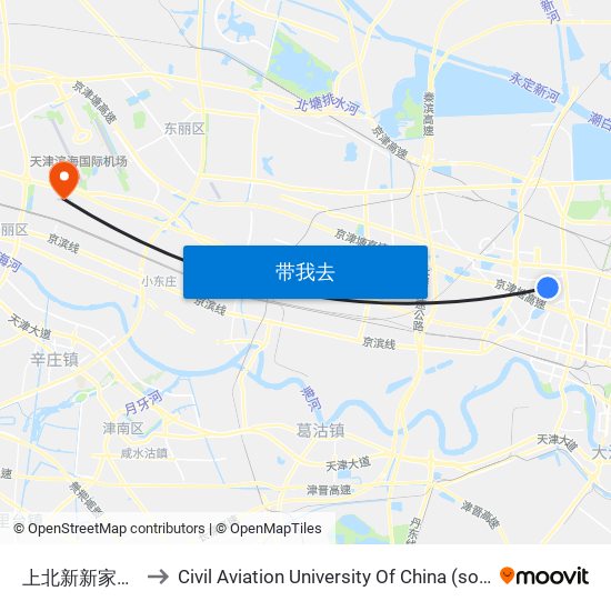 上北新新家园东门 to Civil Aviation University Of China (south campus) map