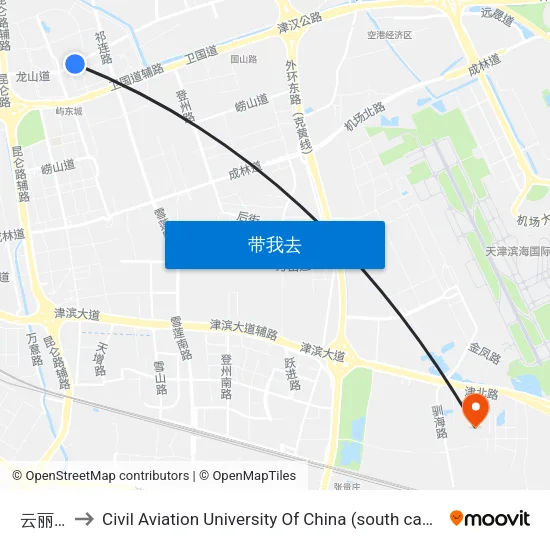 云丽园 to Civil Aviation University Of China (south campus) map