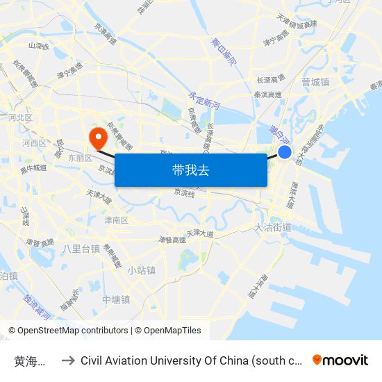 黄海北路 to Civil Aviation University Of China (south campus) map