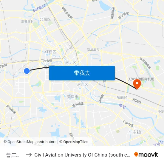 曹庄花市 to Civil Aviation University Of China (south campus) map