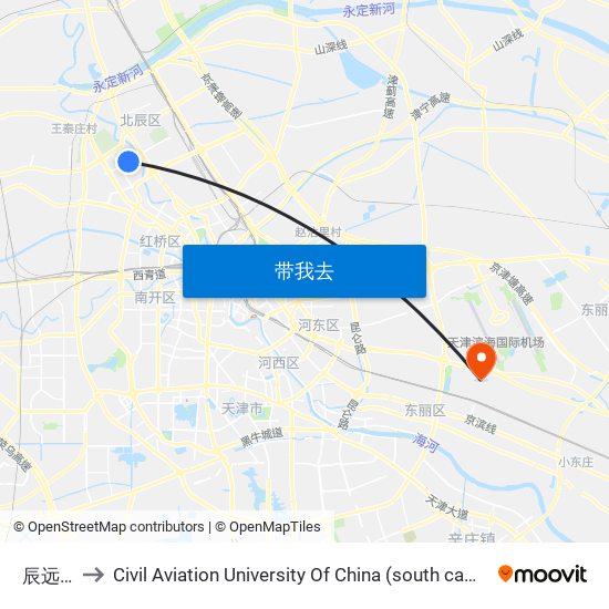 辰远路 to Civil Aviation University Of China (south campus) map