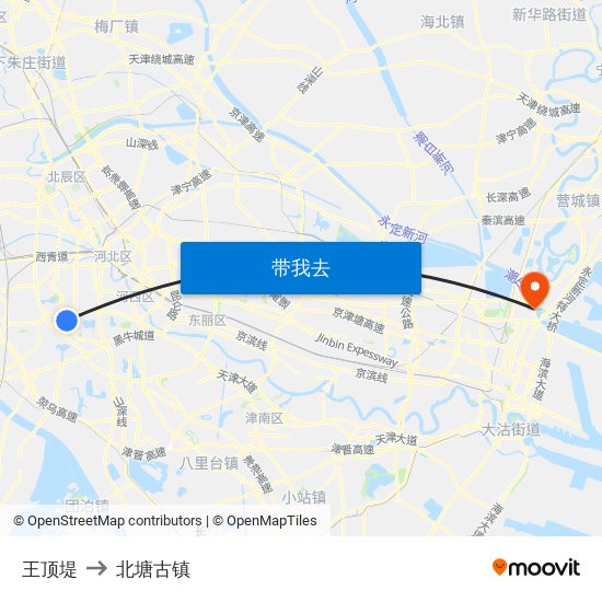 王顶堤 to 北塘古镇 map